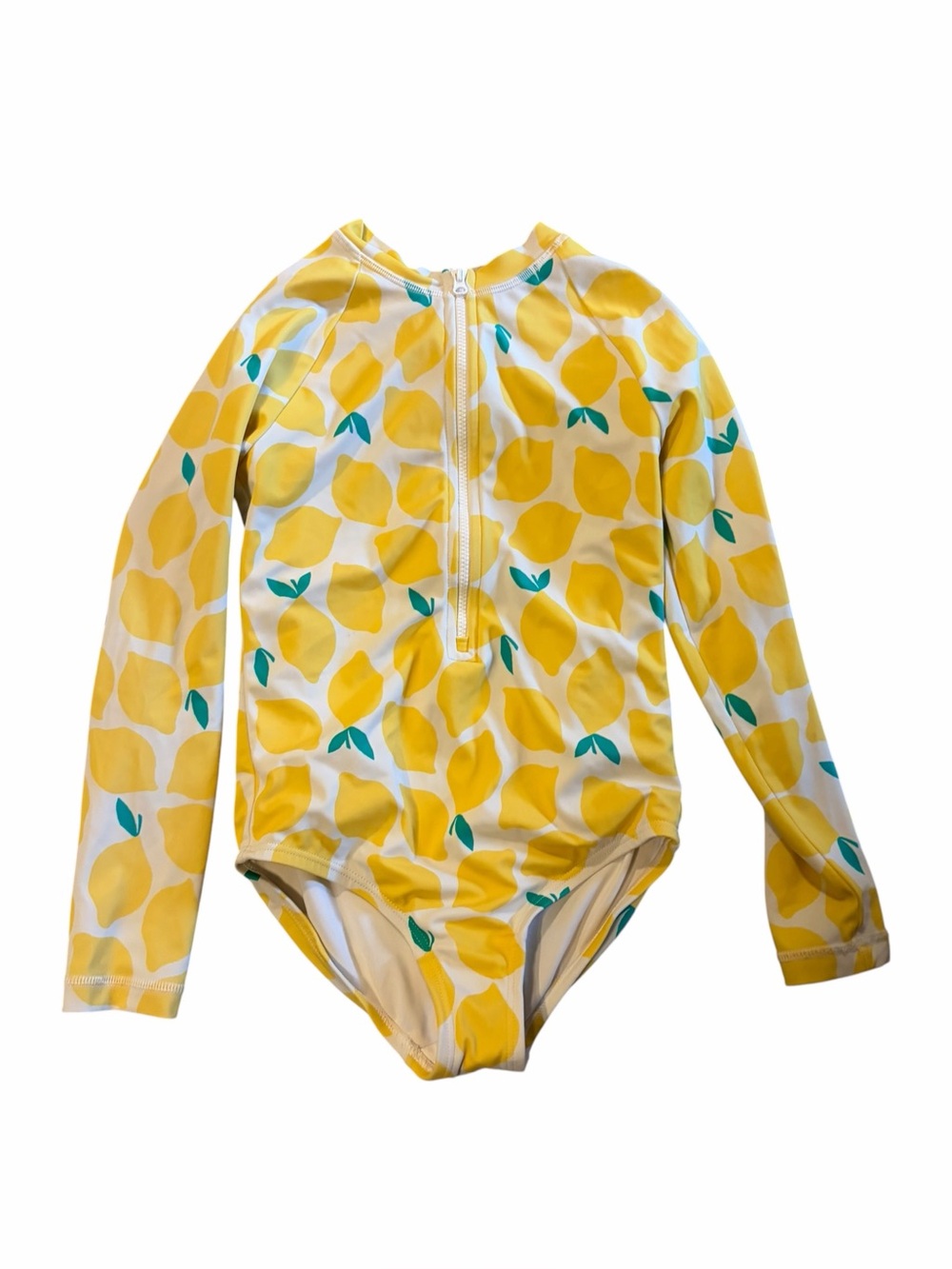 Hanna Andersson Size 6-7 Lemon Print Long Sleeve One-Piece Rashguard Swimsuit